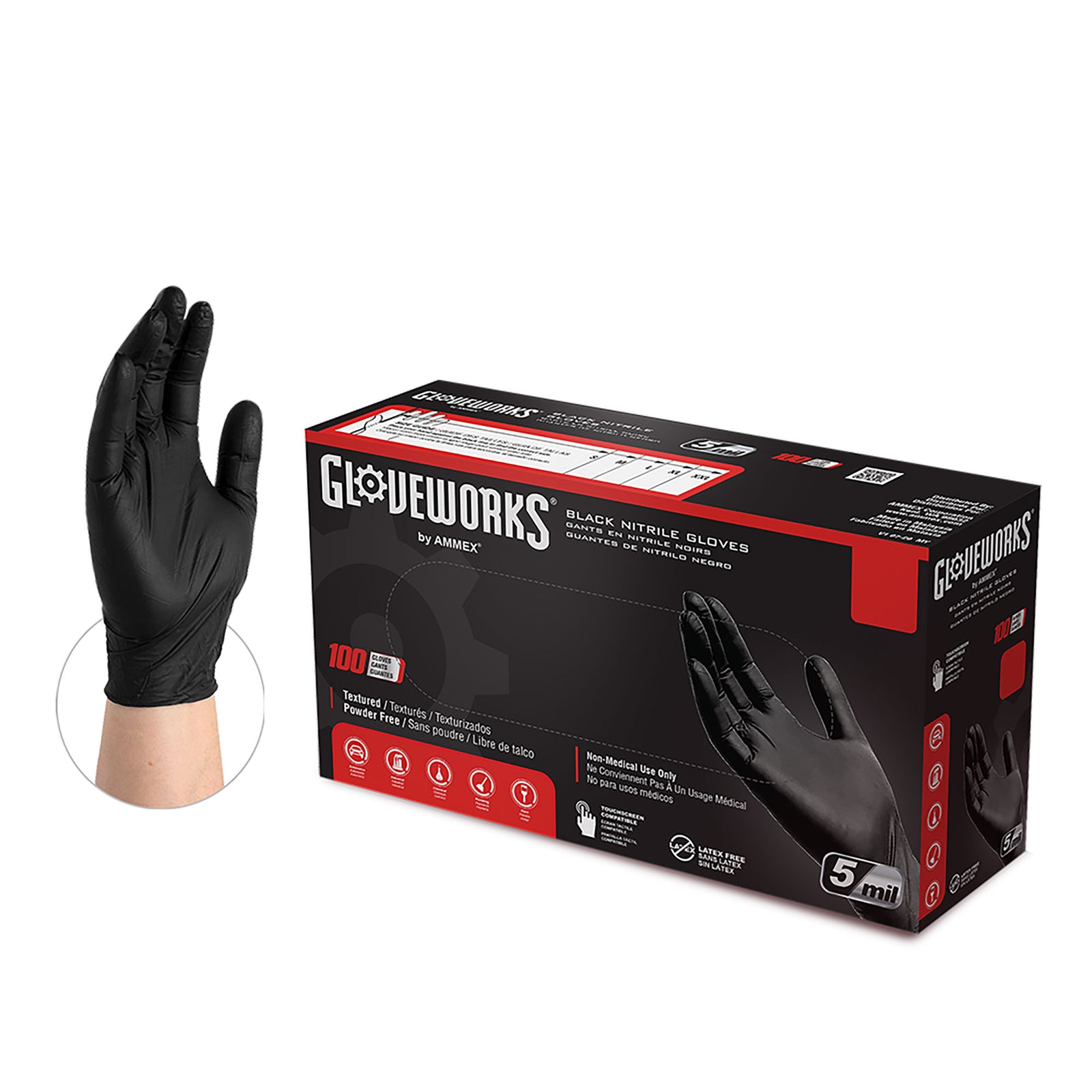 Ammex BLACK Nitrile Gloves - 5.5 MIL  LIMITED SIZES AVAILABLE